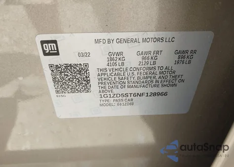 2022 Chevrolet Malibu Fwd Lt from USA, damaged, VIN 1G1ZD5ST6NF128966